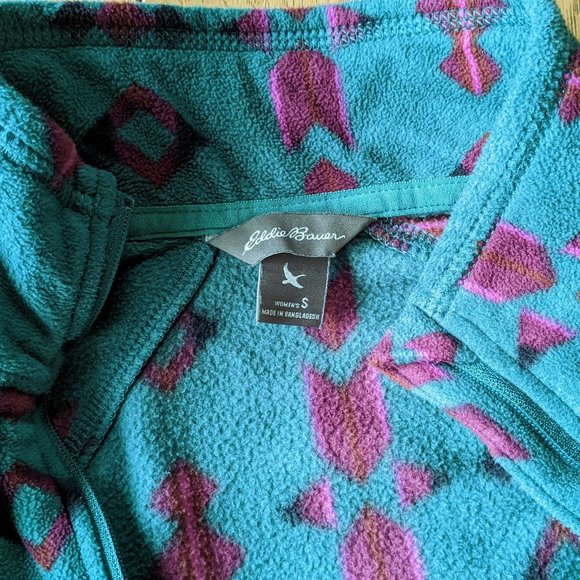 Eddie Bauer Fleece Small Sweater Green-Blue Southwest Native American Motif - Picture 3 of 8